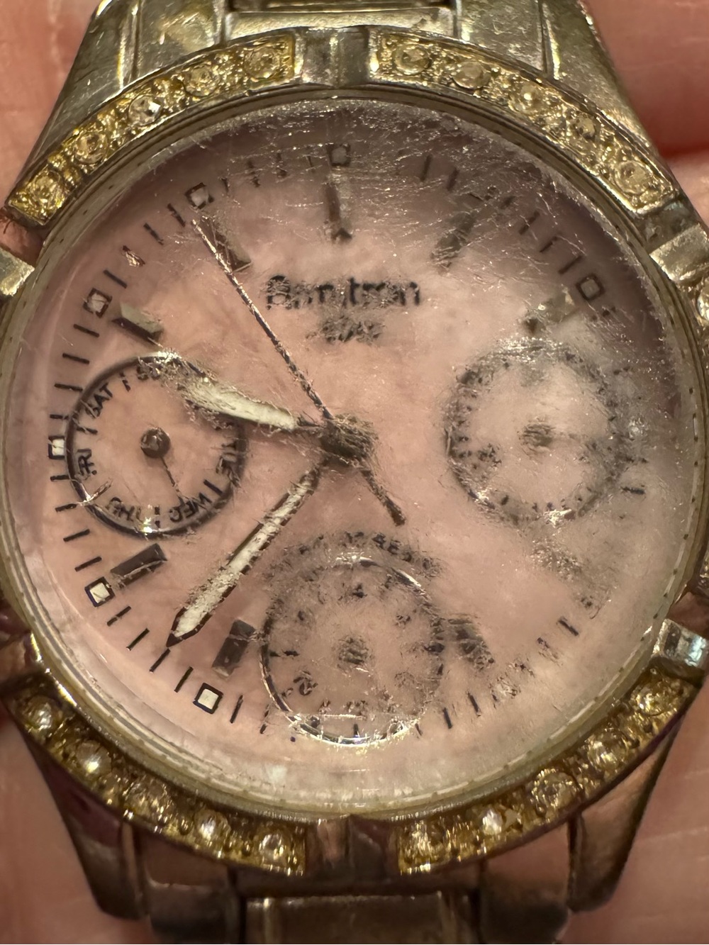 Armitron Pink Dial Men’s Watch with Crystal-Accented Bezel